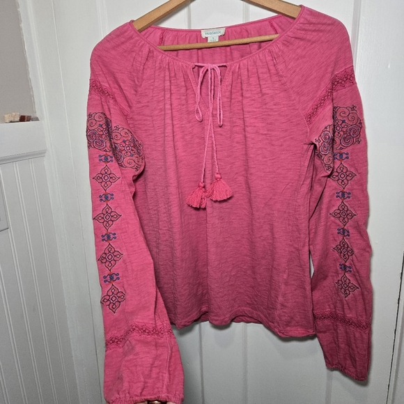 Sundance Women's Embroidered Puff Sleeve Blouse Size S Hippie Bohemian Pink - Picture 2 of 12